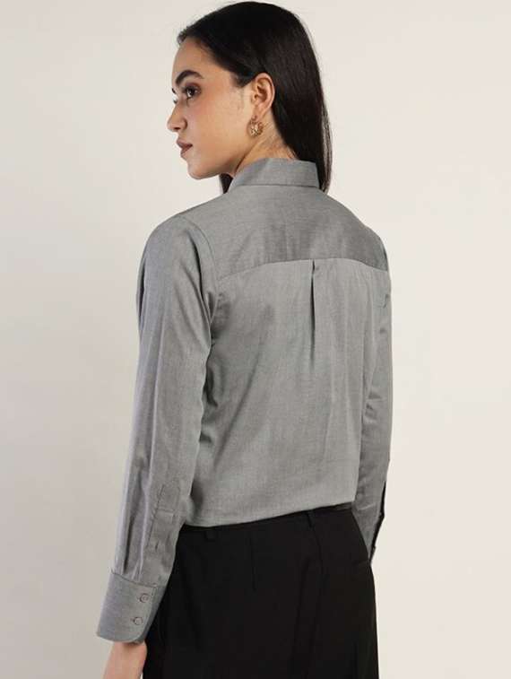 women solid collared long sleeve shirt - 22038811 -  Standard Image - 1