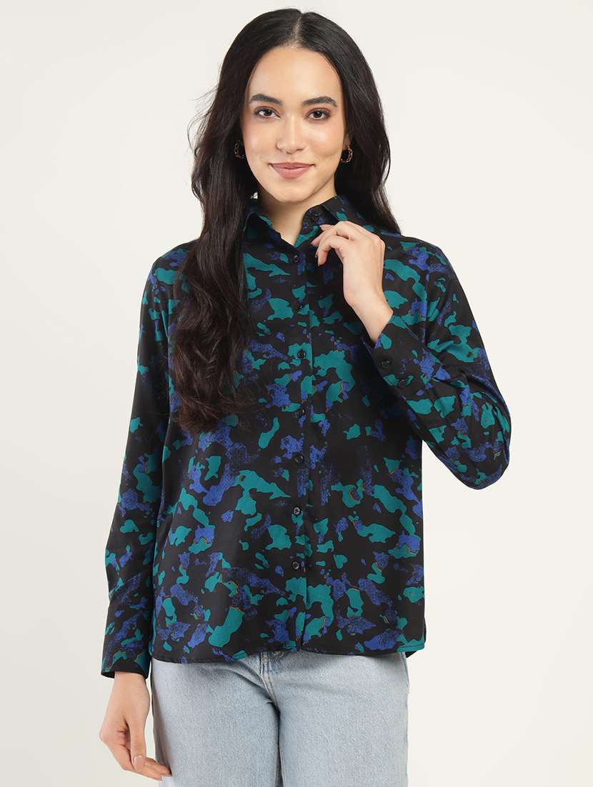 women printed collared long sleeves shirt - 22038813 -  Standard Image - 1