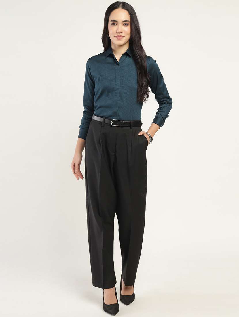 women solid collared long sleeve shirt - 22038814 -  Standard Image - 4