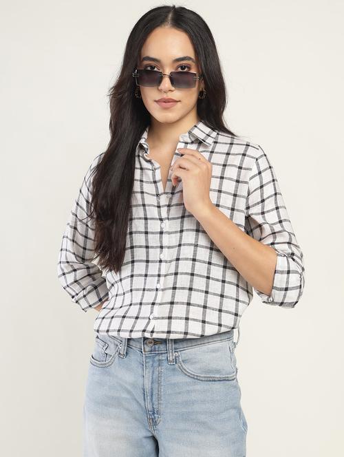 women checkered collared long sleeves shirt - 22038819 - Standard Image - 0