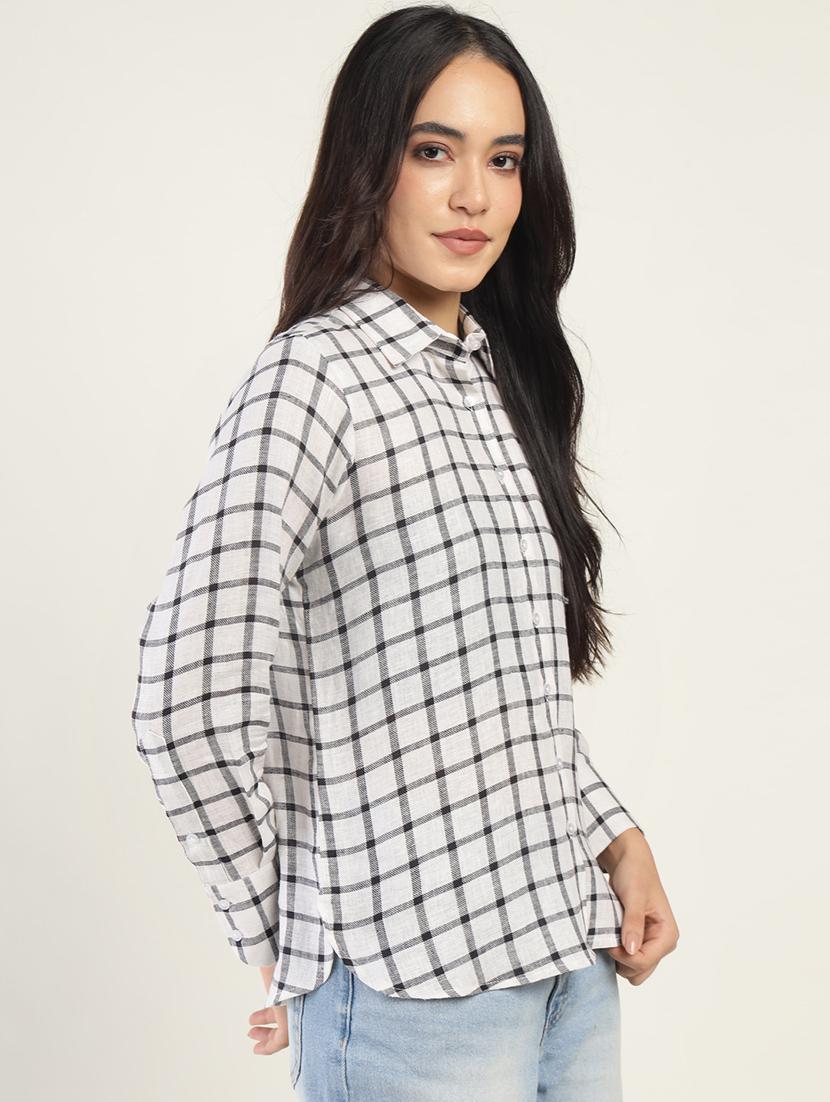 women checkered collared long sleeves shirt - 22038819 - Standard Image - 1