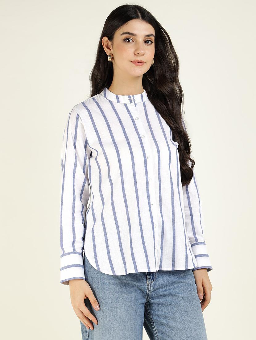 women mandarin collared long sleeve regular fit shirt - 22038823 - Standard Image - 1