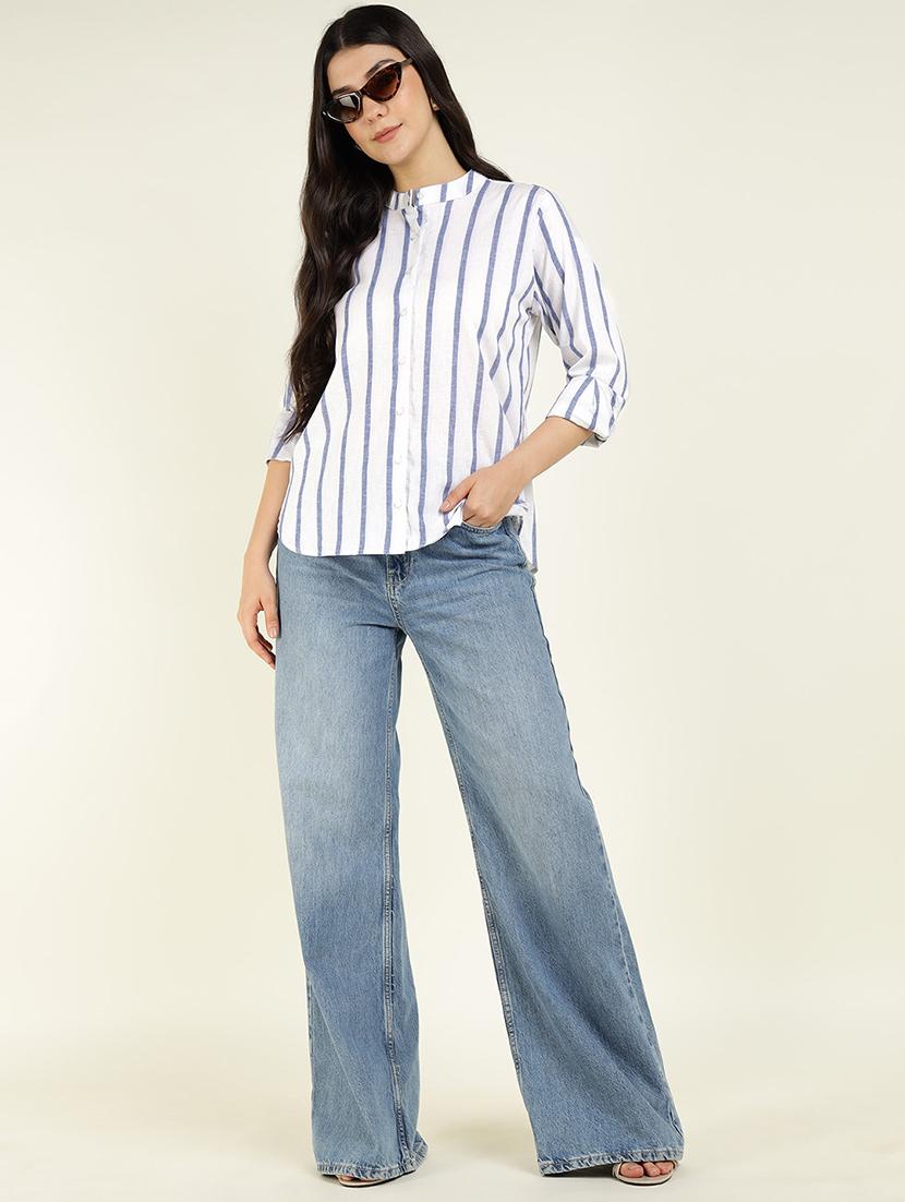 women mandarin collared long sleeve regular fit shirt - 22038823 - Standard Image - 4