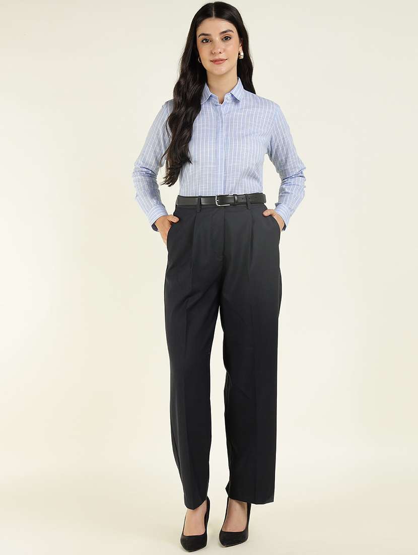 women striped collared long sleeve shirt - 22038824 - Standard Image - 4