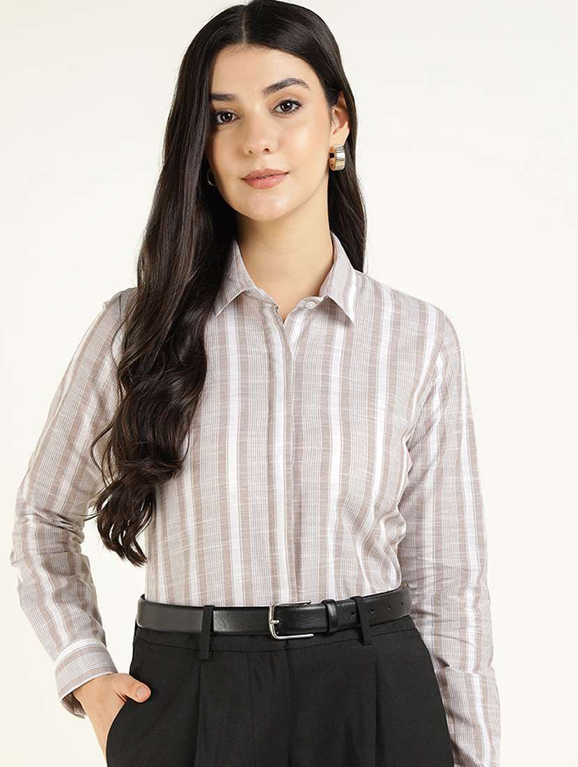 women collared long sleeve regular fit shirt