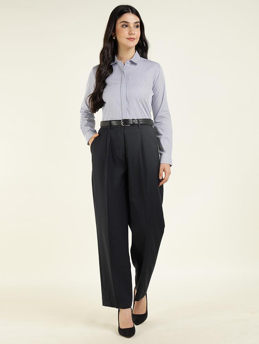 women striped collared long sleeve shirt - 22038829 - Standard Image - 4