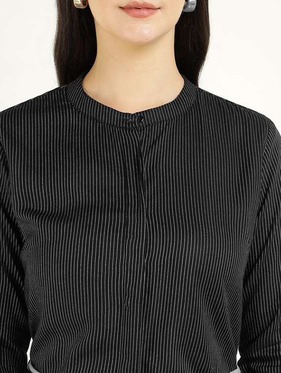 women striped mandarin collared long sleeve shirt - 22038834 -  Standard Image - 4
