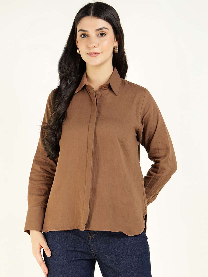 women collared long sleeve regular fit shirt