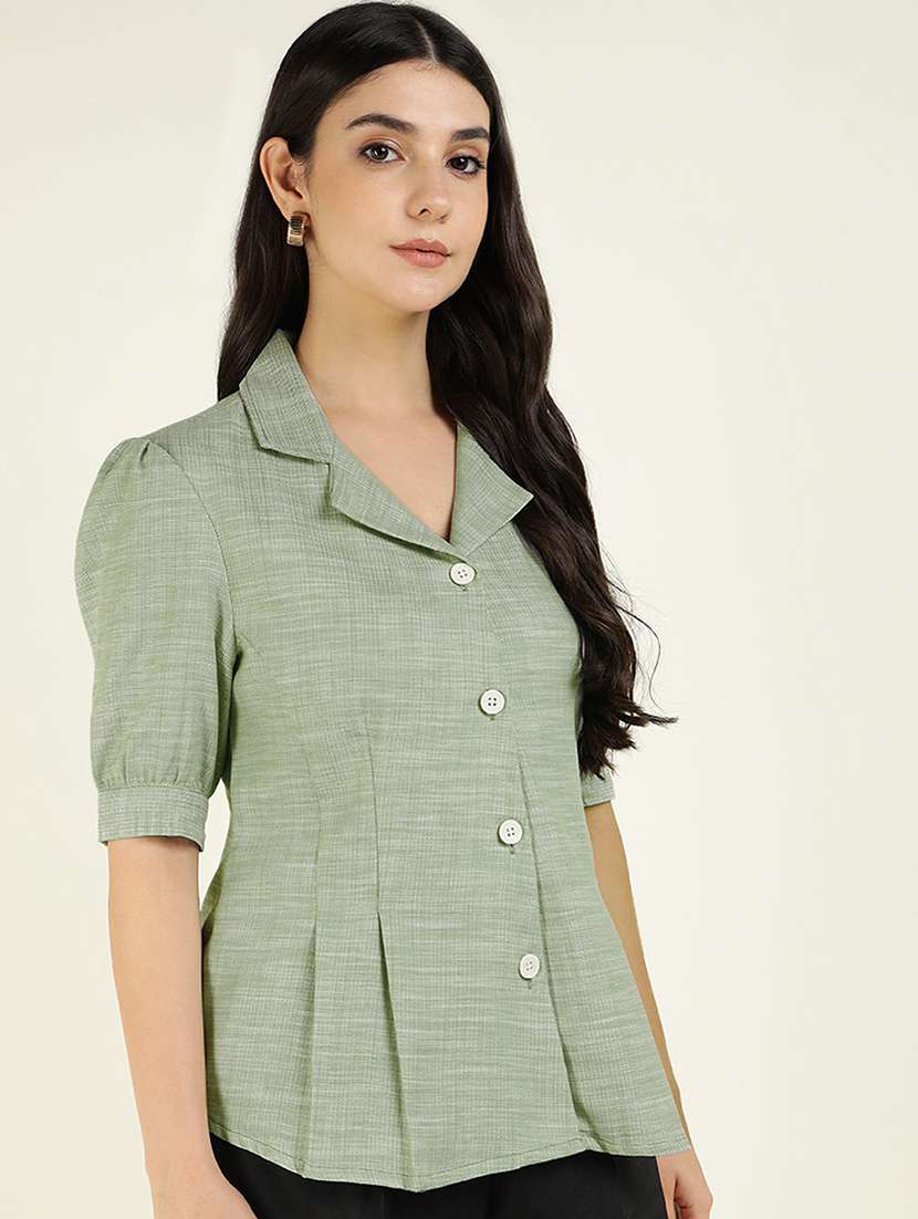 women solid lapel collar regular fit shirt - 22038840 -  Standard Image - 1