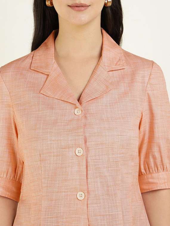 women solid lapel collar puff sleeve shirt - 22038841 - Standard Image - 4