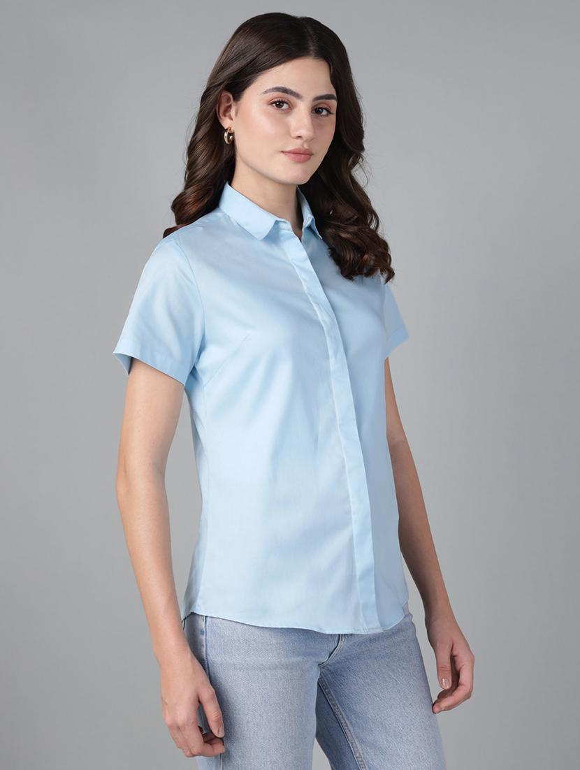 women solid collared short sleeve shirt - 22038848 - Standard Image - 1