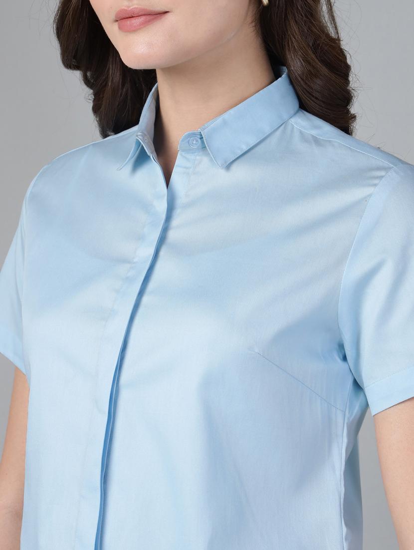 women solid collared short sleeve shirt - 22038848 - Standard Image - 4