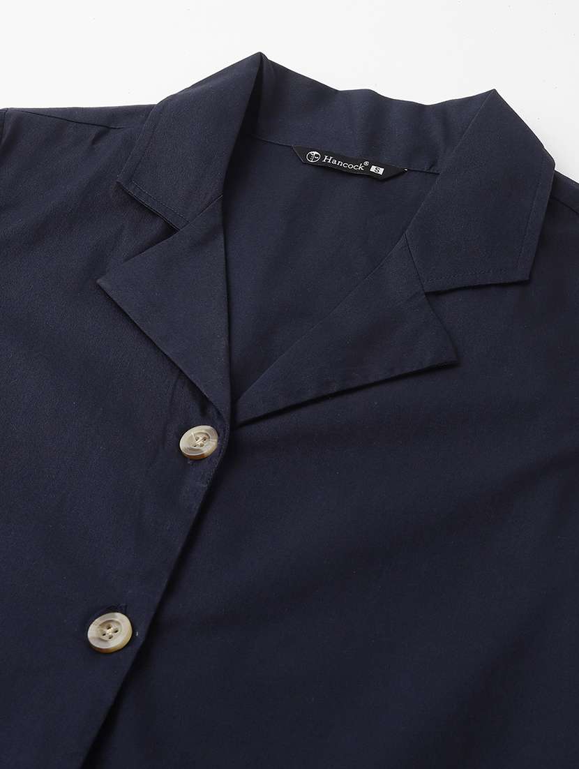 women solid lapel collar short sleeve shirt - 22038859 -  Standard Image - 4