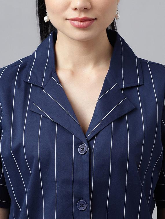 women striped lapel collar regular fit shirt - 22038860 - Standard Image - 4