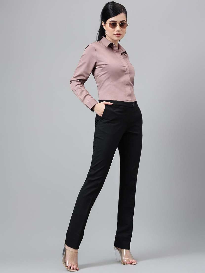 women solid collared long sleeve shirt - 22038862 - Standard Image - 4