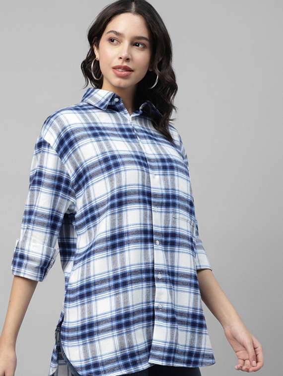 women checkered collared long sleeve shirt - 22038866 - Standard Image - 1