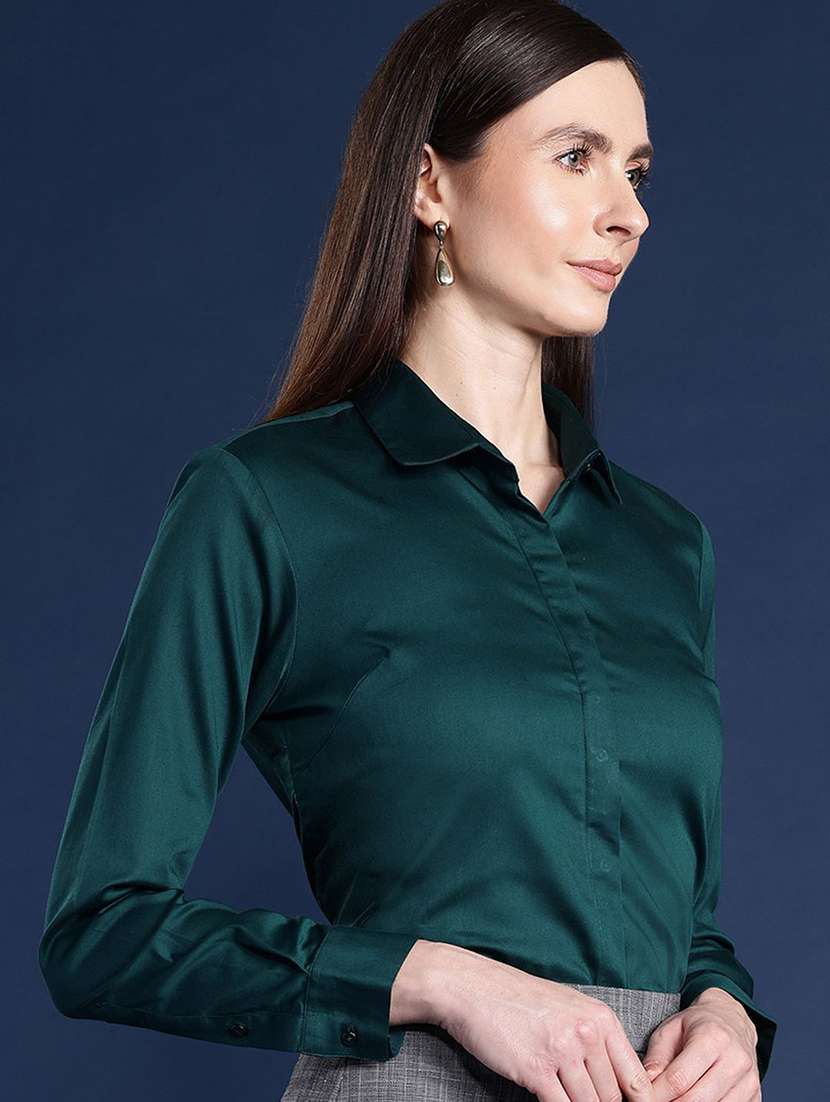 women solid collared long sleeve shirt - 22038867 -  Standard Image - 1