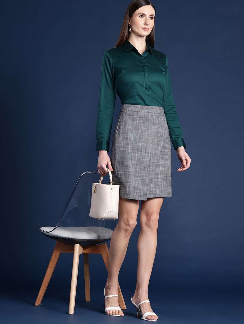 women solid collared long sleeve shirt - 22038867 -  Standard Image - 4