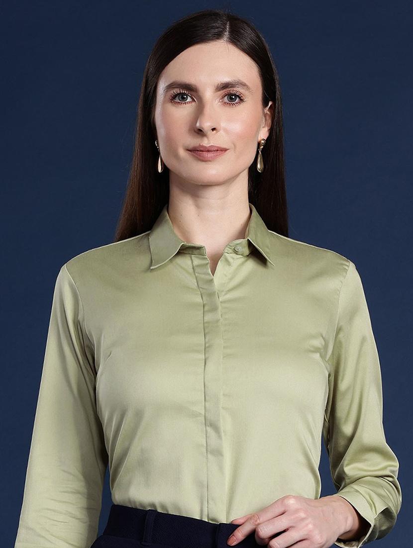 women solid collared long sleeve shirt - 22038868 - Zoom Image - 0