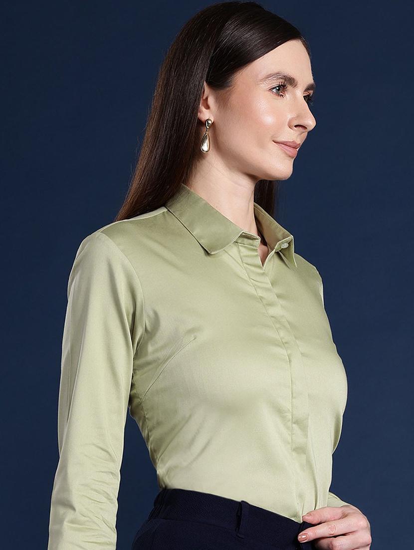 women solid collared long sleeve shirt - 22038868 - Standard Image - 1