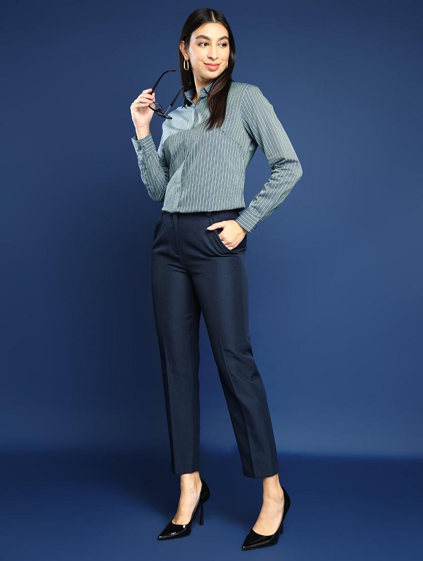 women striped collared long sleeve shirt - 22038869 - Standard Image - 4