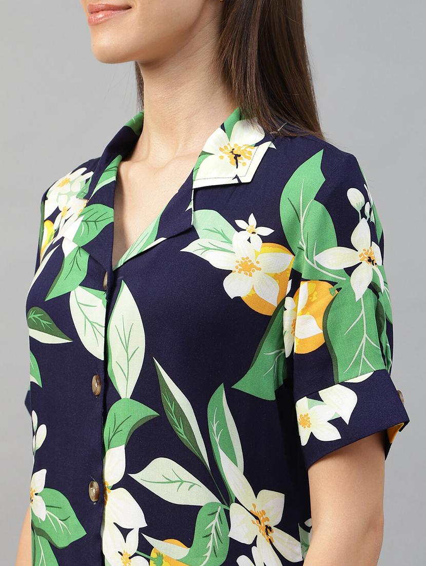women printed cuban collared long sleeve shirt - 22038870 - Standard Image - 4
