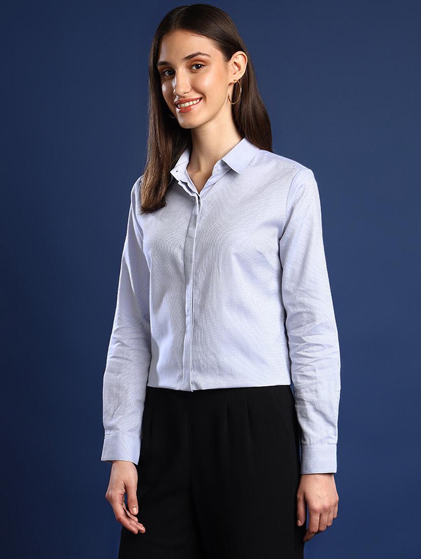 women solid collared long sleeve shirt - 22038872 - Standard Image - 1