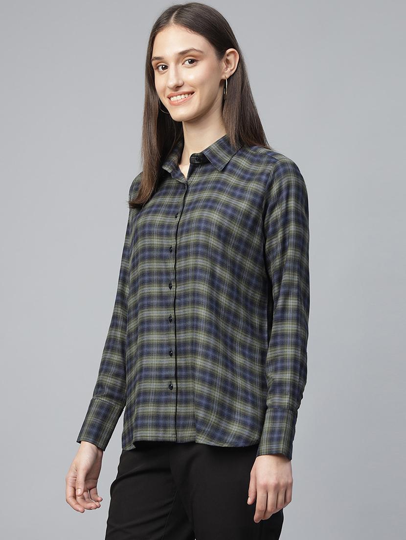 women checkered collared long sleeve shirt - 22038873 - Standard Image - 1
