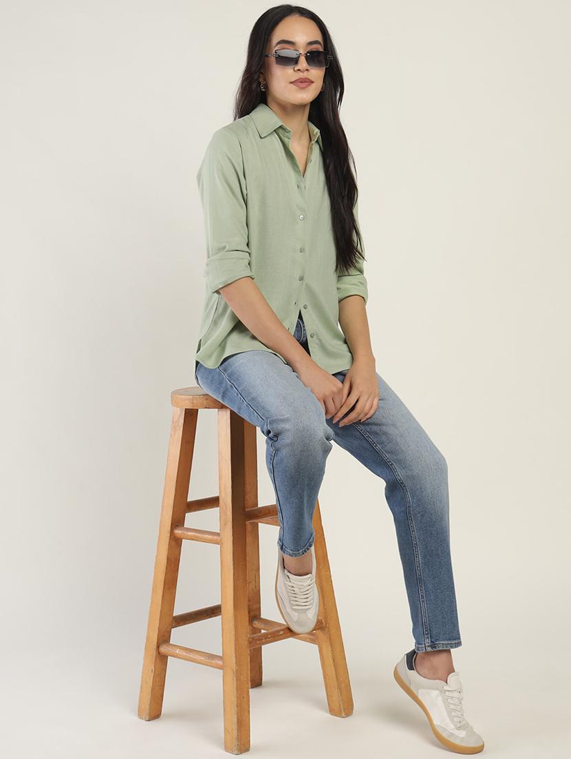women solid collared long sleeve shirt - 22038876 - Standard Image - 4
