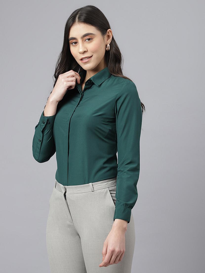 women solid collared long sleeve shirt - 22038880 - Standard Image - 1
