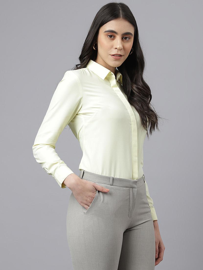 women solid collared long sleeve shirt - 22038882 - Standard Image - 1