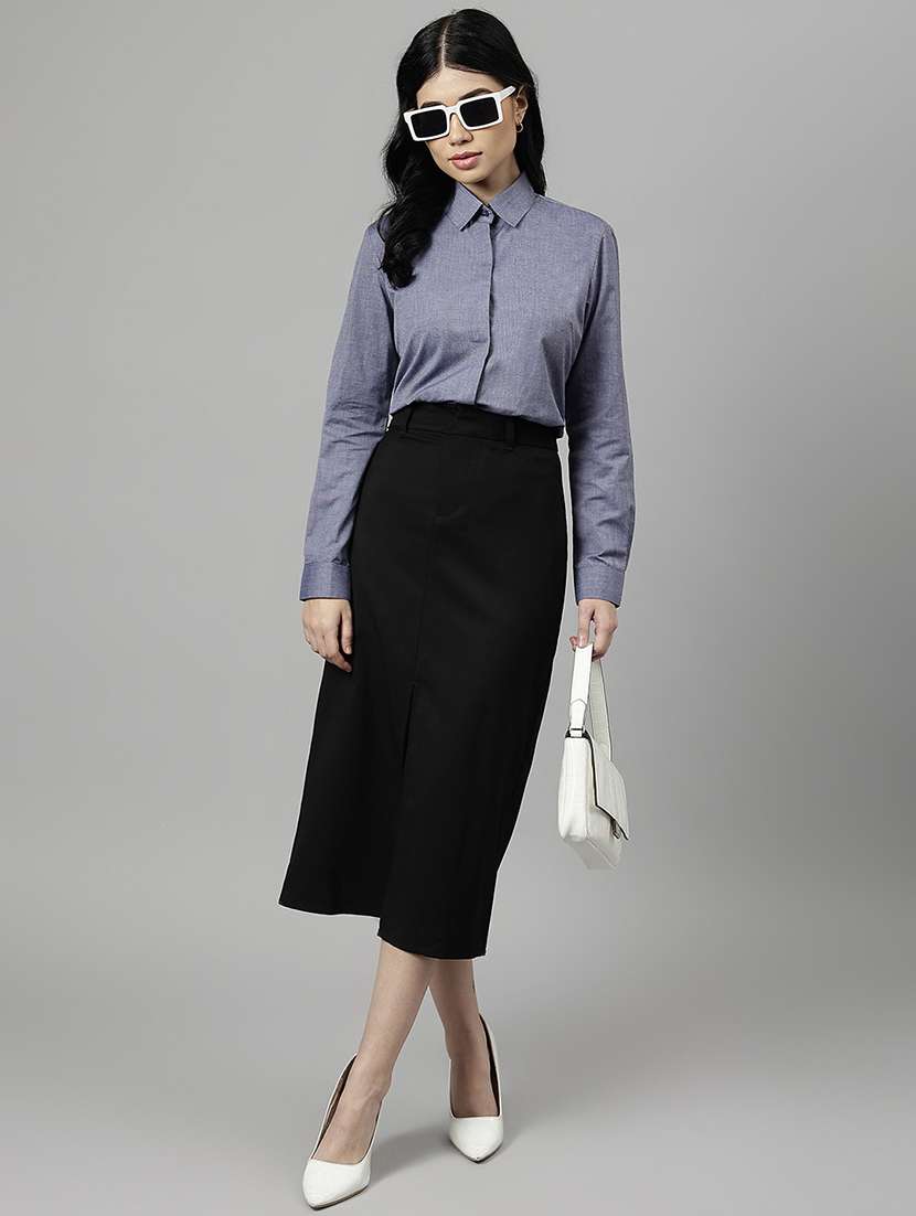women solid collared long sleeve shirt - 22038888 - Standard Image - 4