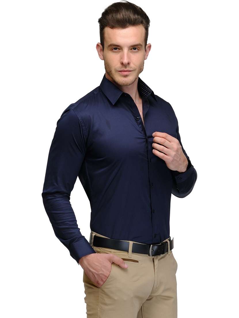 men solid collared long sleeve regular fit shirt - 22038891 -  Standard Image - 1
