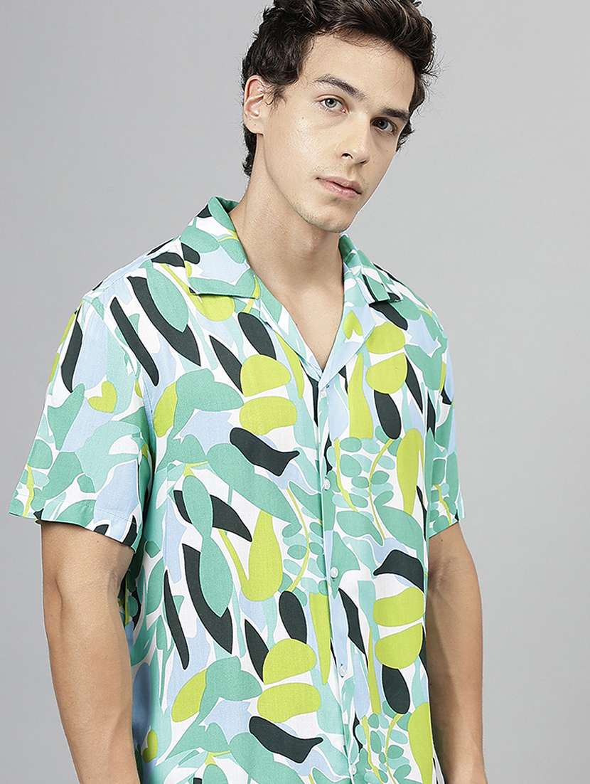 men printed collared short sleeves casual shirt - 22038894 -  Standard Image - 1