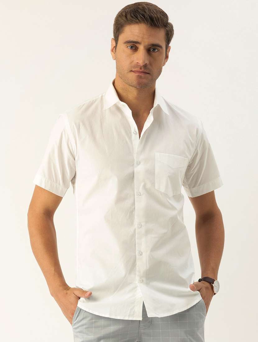 men solid collared short sleeve regular fit shirt