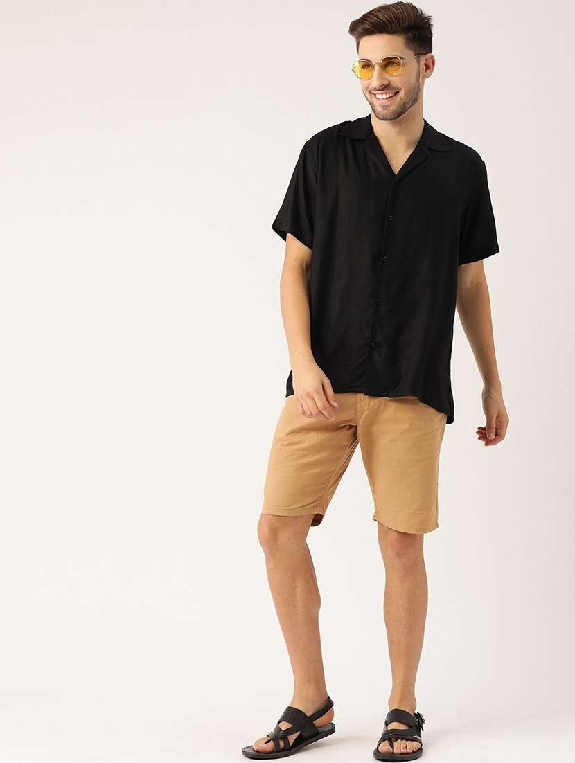 men solid cuban collared short sleeve loose fit shirt - 22038911 - Standard Image - 4