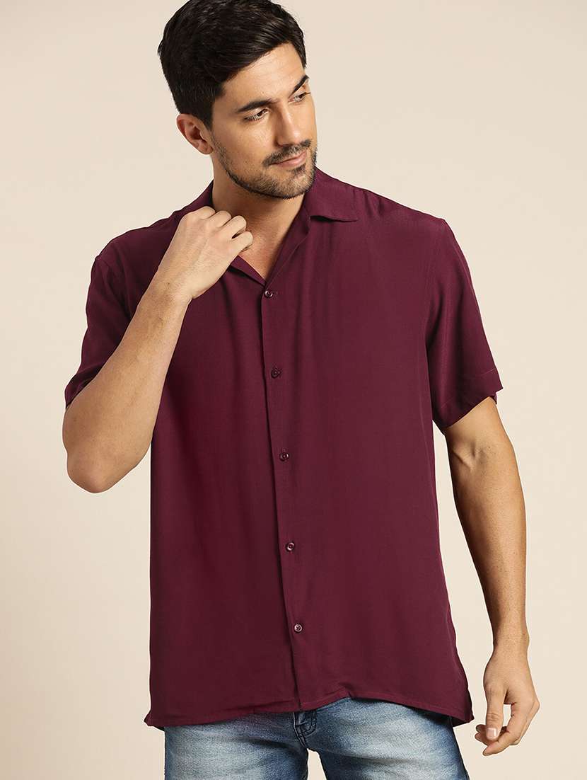 men solid cuban collared short sleeve loose fit shirt - 22038912 -  Standard Image - 1