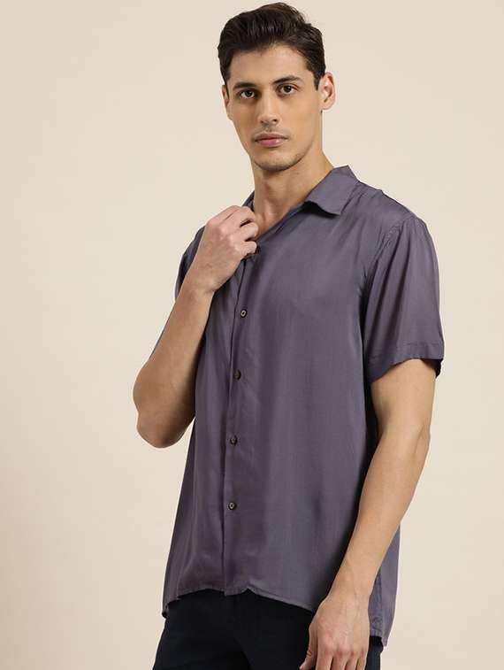 men solid cuban collared short sleeve loose fit shirt - 22038913 -  Standard Image - 1