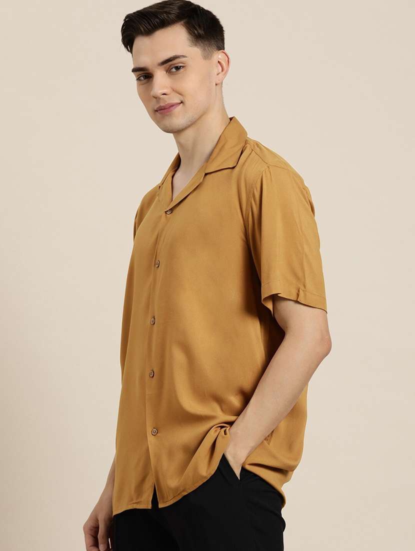 men solid cuban collared short sleeve loose fit shirt - 22038914 -  Standard Image - 1