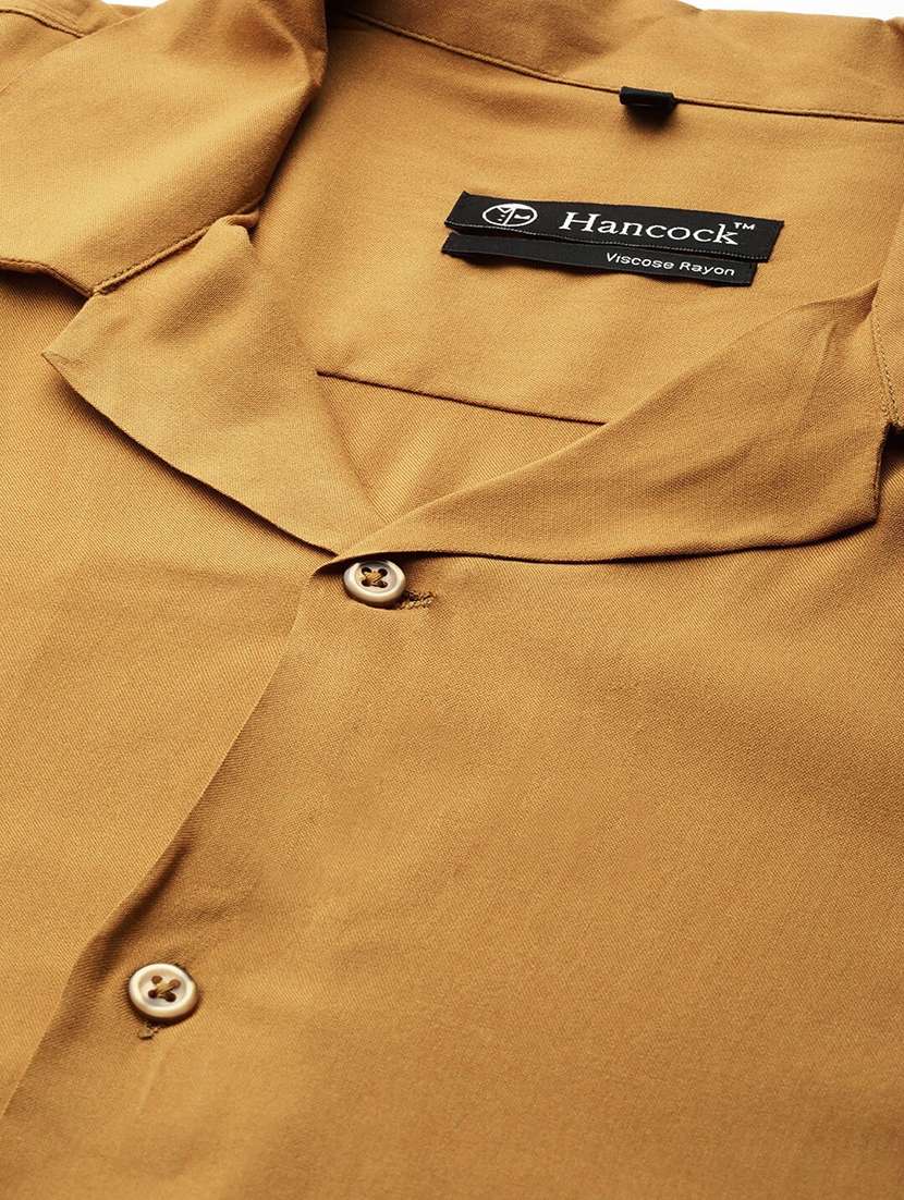 men solid cuban collared short sleeve loose fit shirt - 22038914 - Standard Image - 4