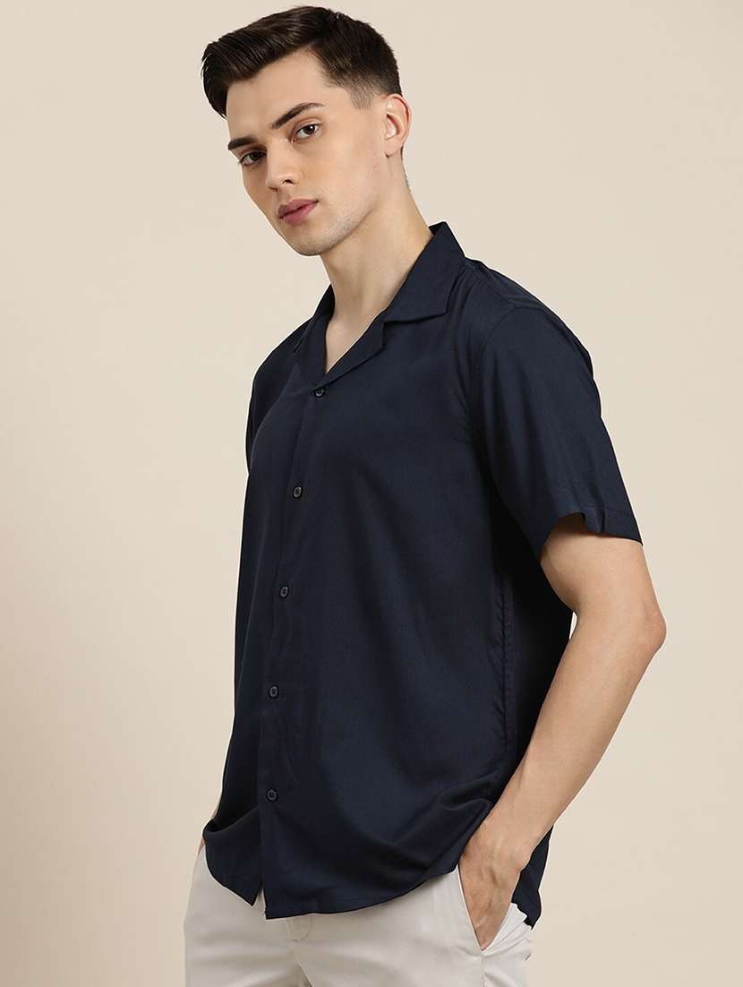 men solid cuban collared short sleeve loose fit shirt - 22038915 -  Standard Image - 1