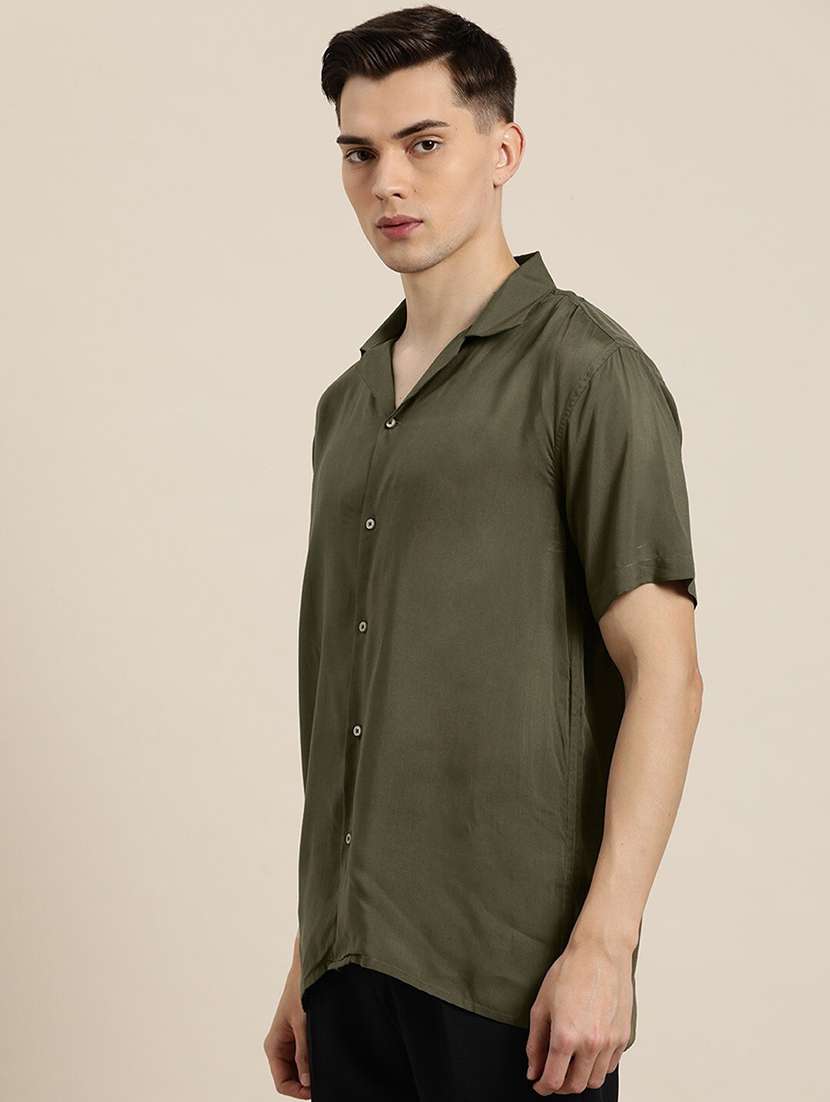 men solid cuban collared short sleeve loose fit shirt - 22038916 -  Standard Image - 1