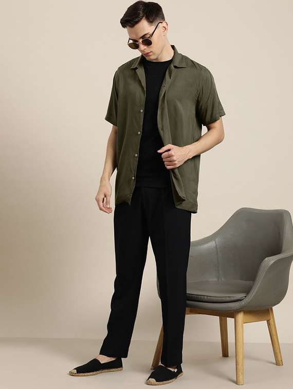 men solid cuban collared short sleeve loose fit shirt - 22038916 -  Standard Image - 4