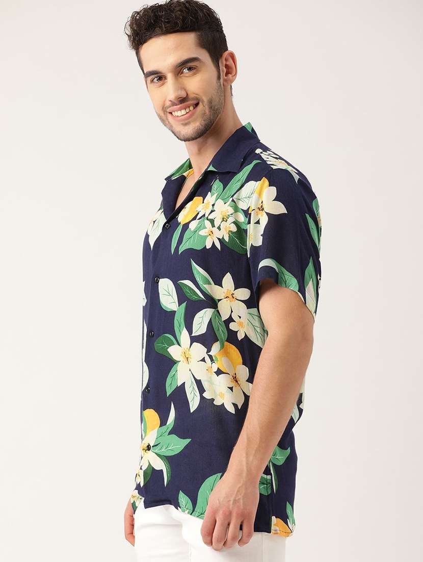 men printed cuban collared short sleeve loose fit shirt - 22038919 -  Standard Image - 1