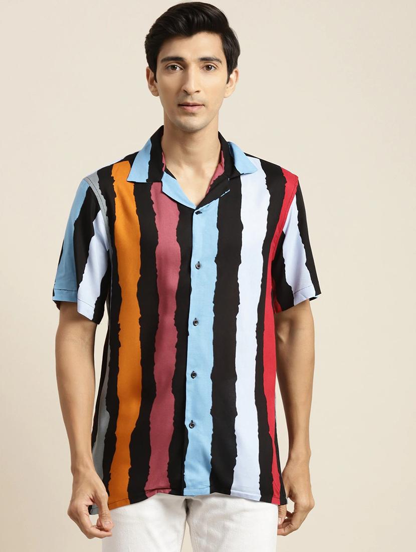 men printed cuban collared short sleeve loose fit shirt - 22038922 -  Zoom Image - 0