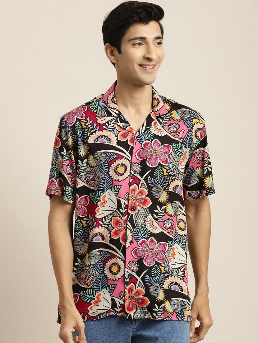men printed cuban collared short sleeve loose fit shirt - 22038923 -  Zoom Image - 0