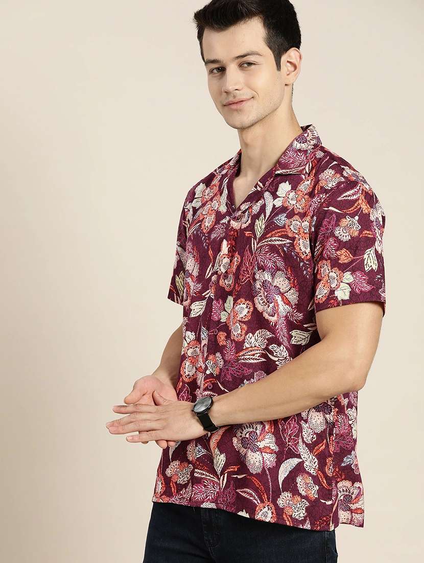 men printed cuban collared short sleeve loose fit shirt - 22038927 -  Standard Image - 1