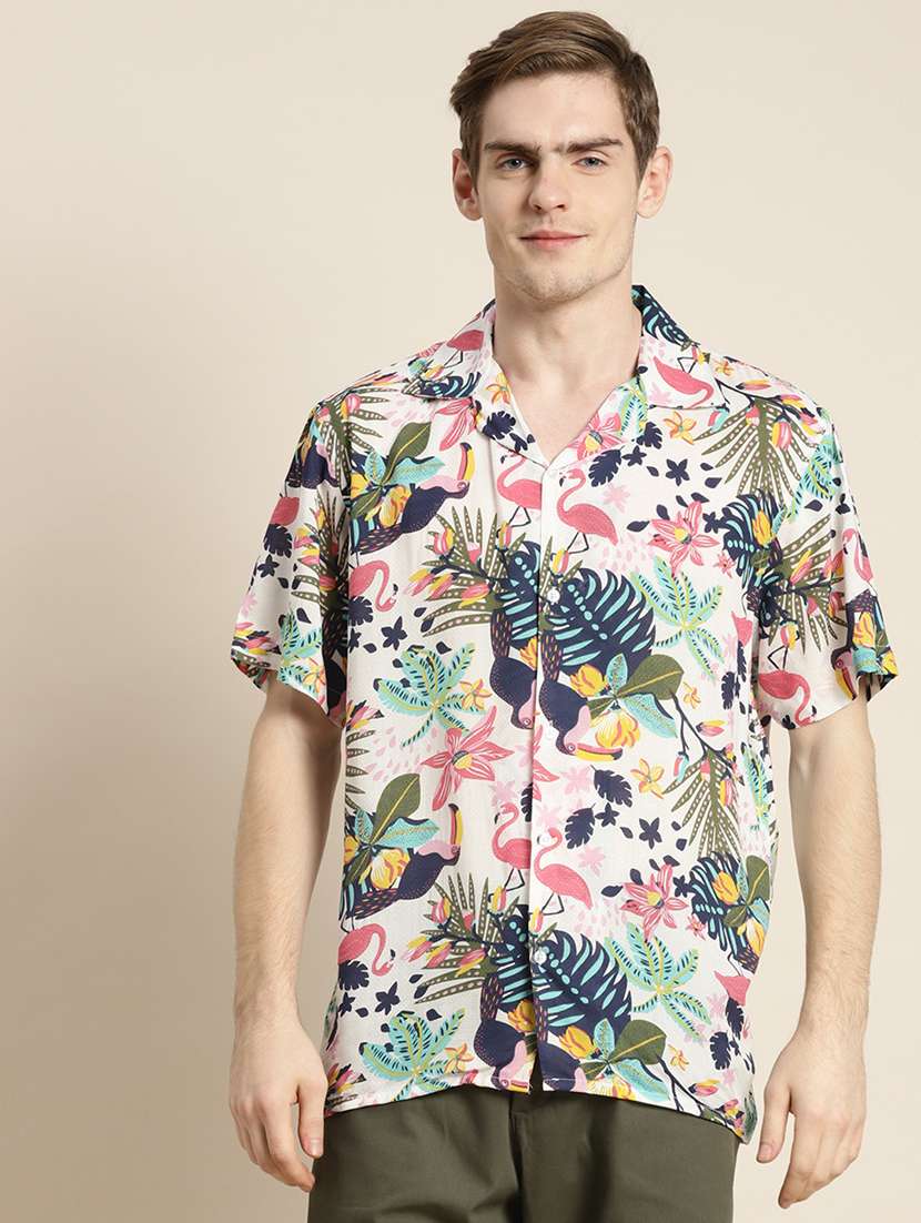 men printed cuban collared short sleeve loose fit shirt - 22038933 -  Standard Image - 1
