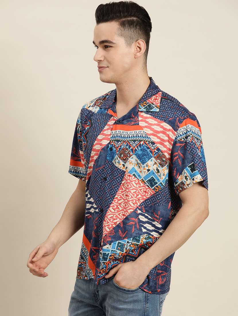 men printed cuban collared short sleeve loose fit shirt - 22038937 -  Standard Image - 1