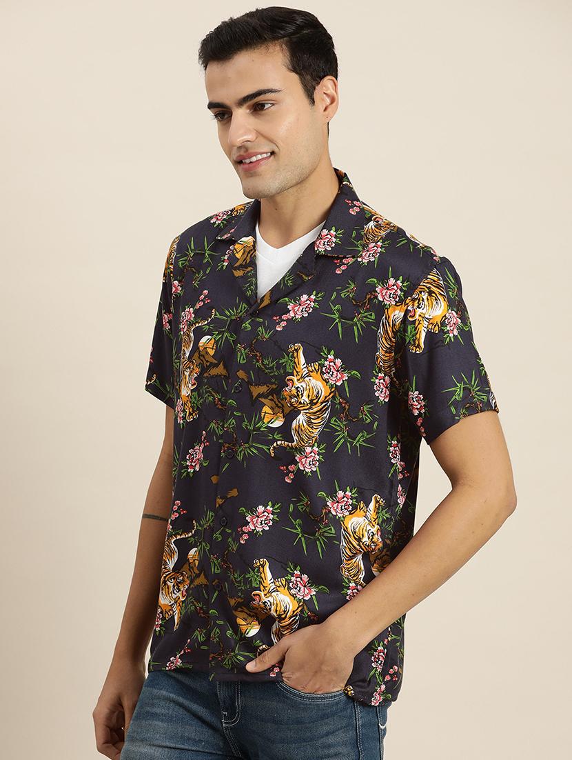 men printed cuban collared short sleeve loose fit shirt - 22038939 - Standard Image - 1